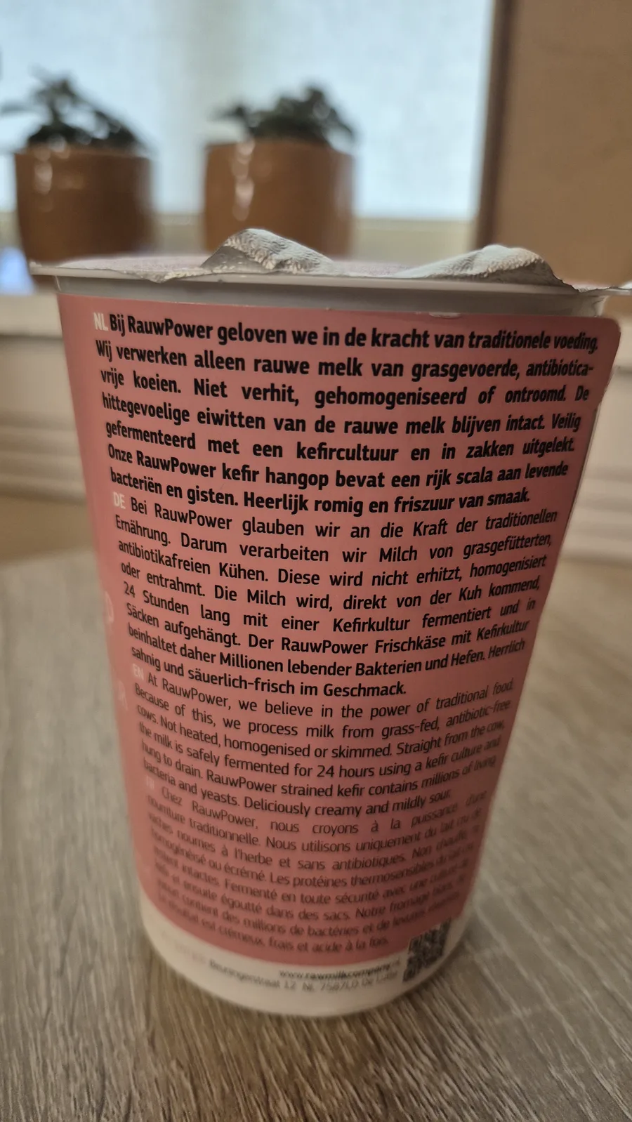 Biologische kefir hangop achterkant