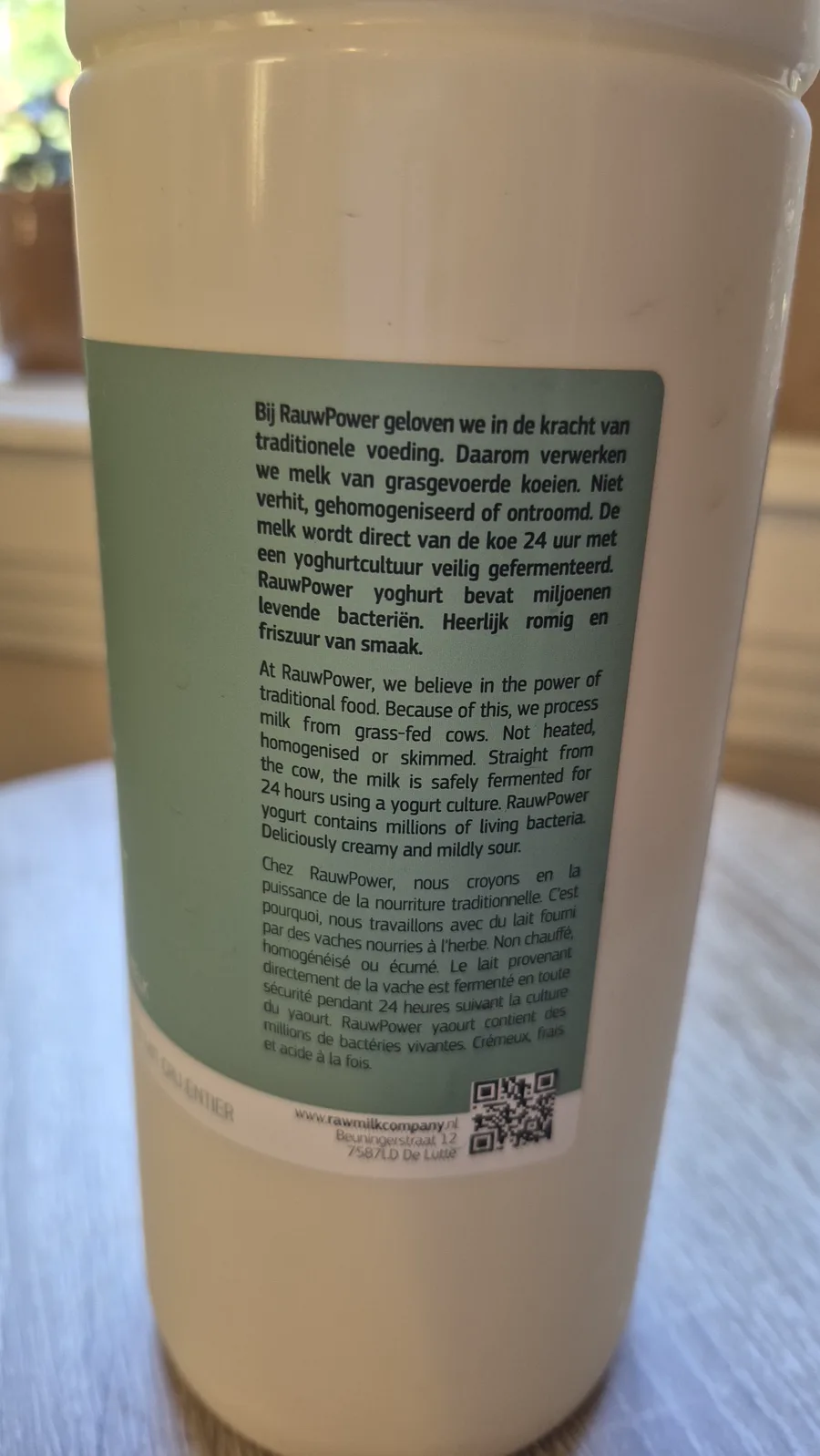 Biologische rauwe yoghurt achterkant